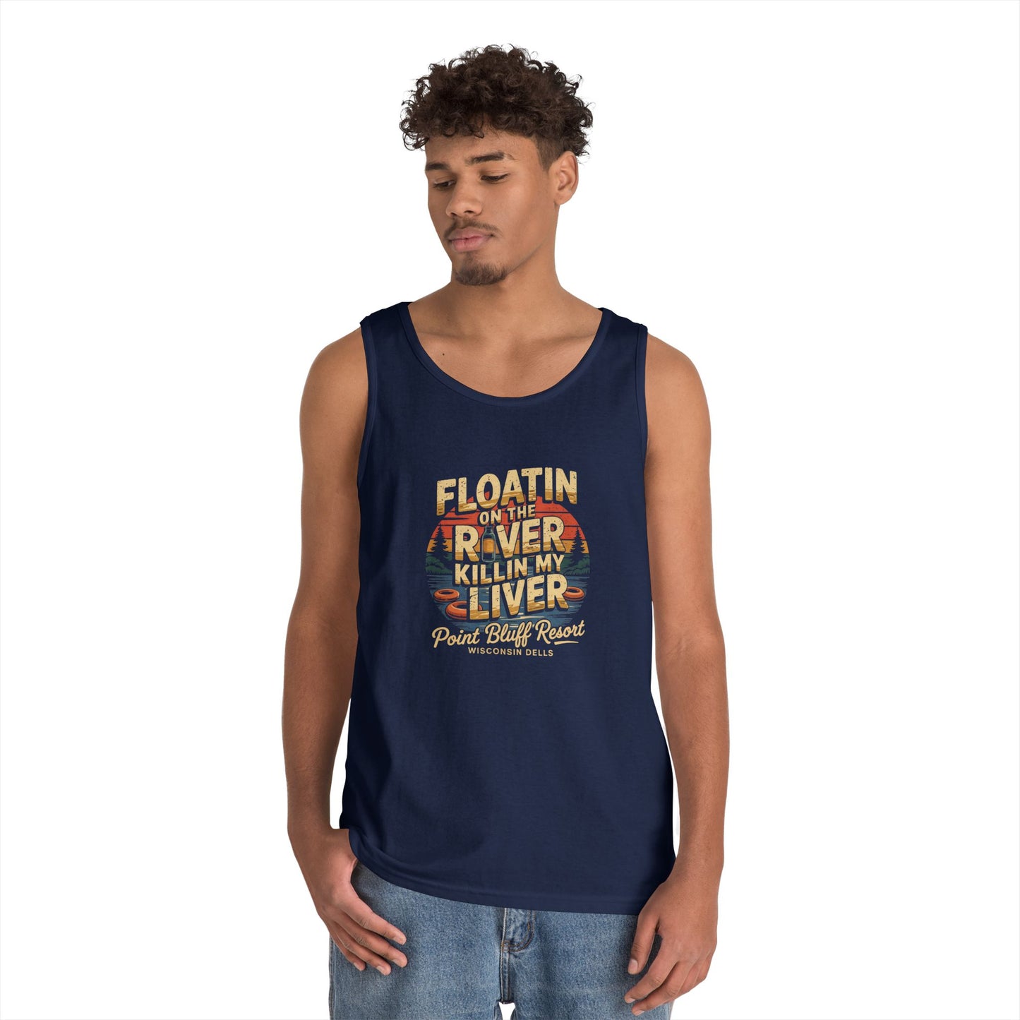 Retro River Adventure Tank Top - 'Floatin on the River, Killin My Liver'