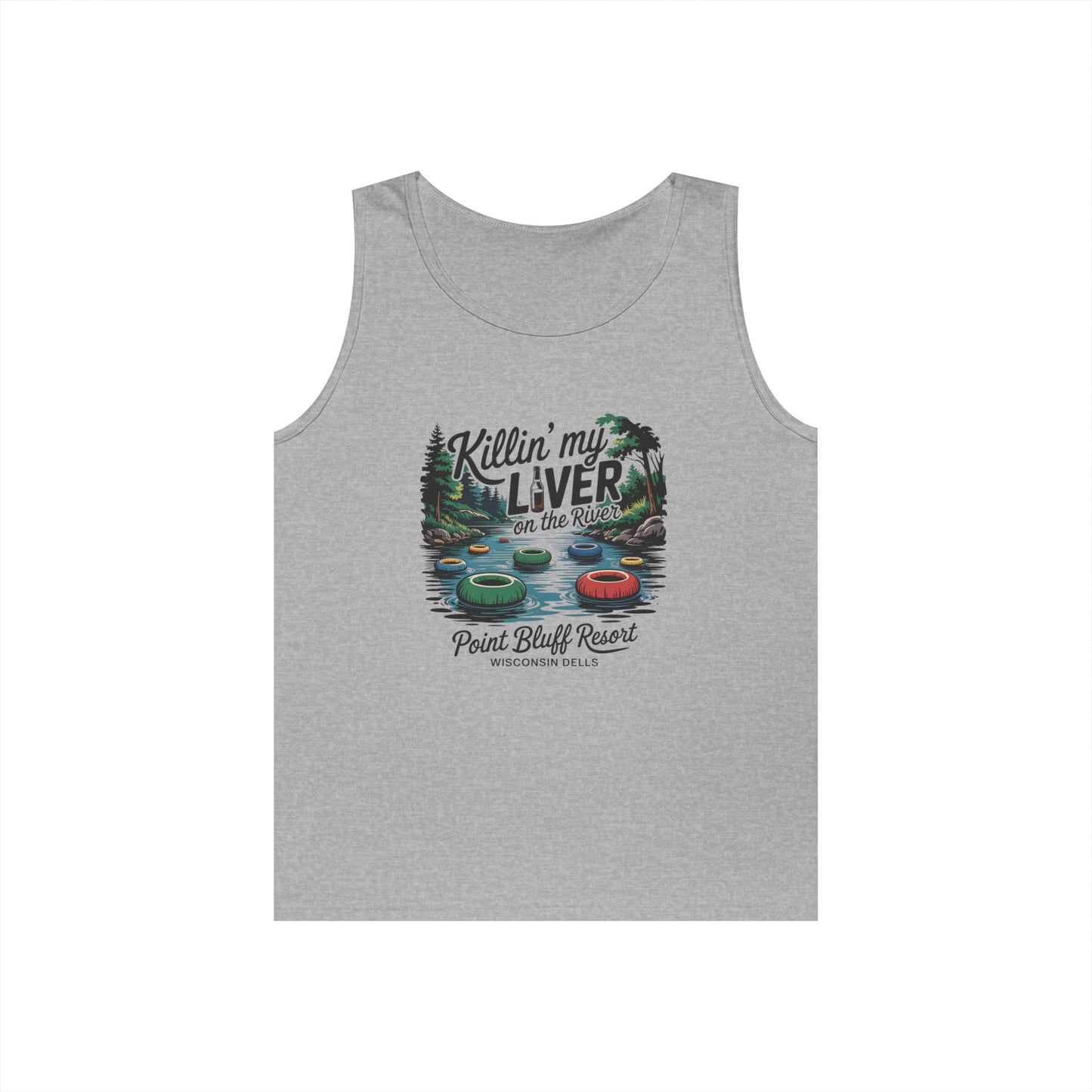 Unisex Heavy Cotton Tank Top - 'Killin' My Liver on the River' Design