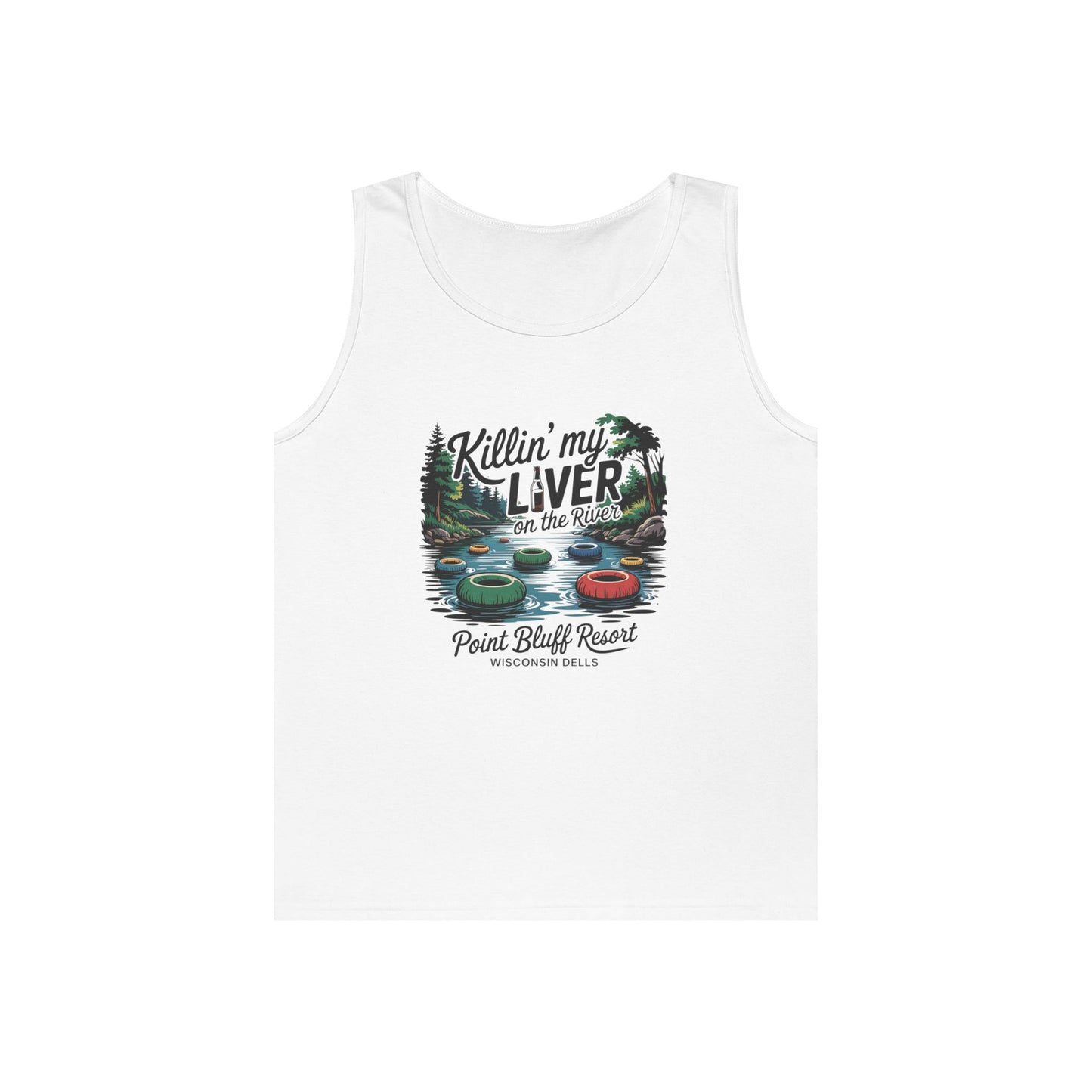 Unisex Heavy Cotton Tank Top - 'Killin' My Liver on the River' Design