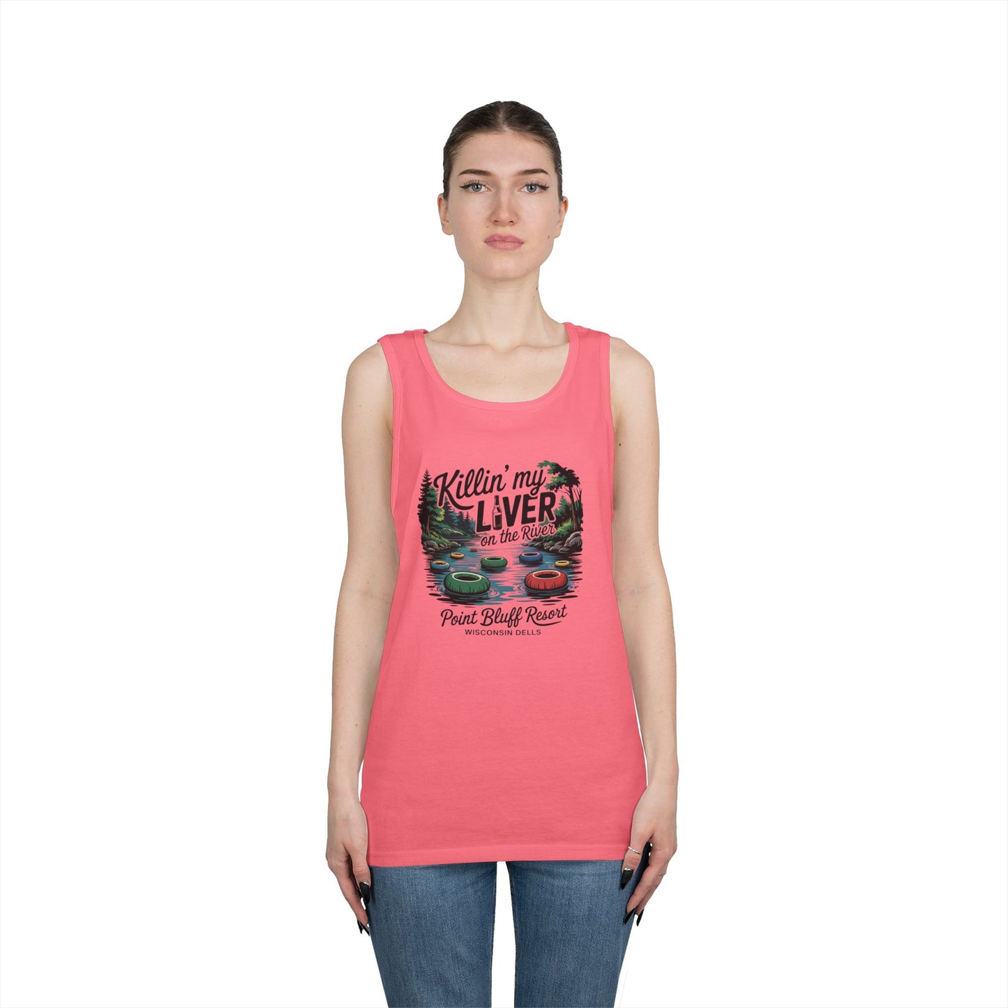 Unisex Heavy Cotton Tank Top - 'Killin' My Liver on the River' Design