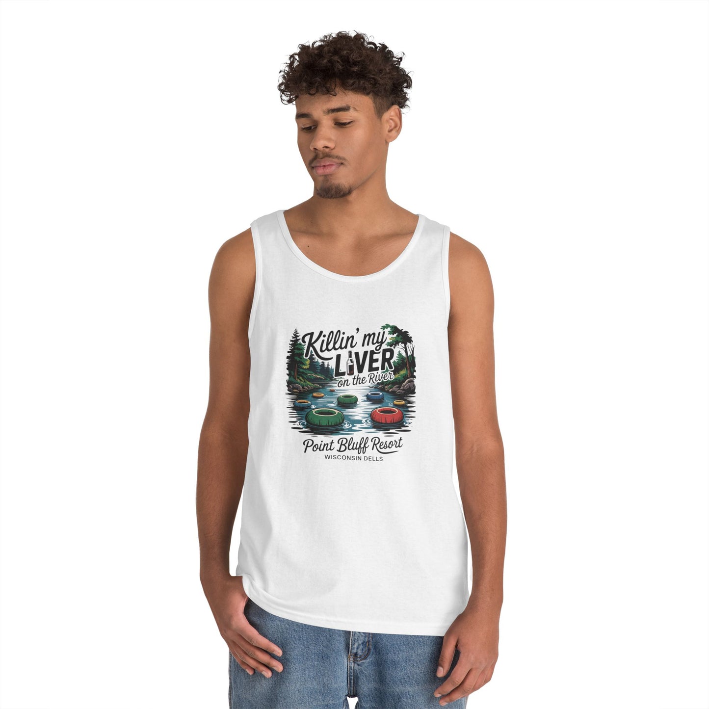 Unisex Heavy Cotton Tank Top - 'Killin' My Liver on the River' Design