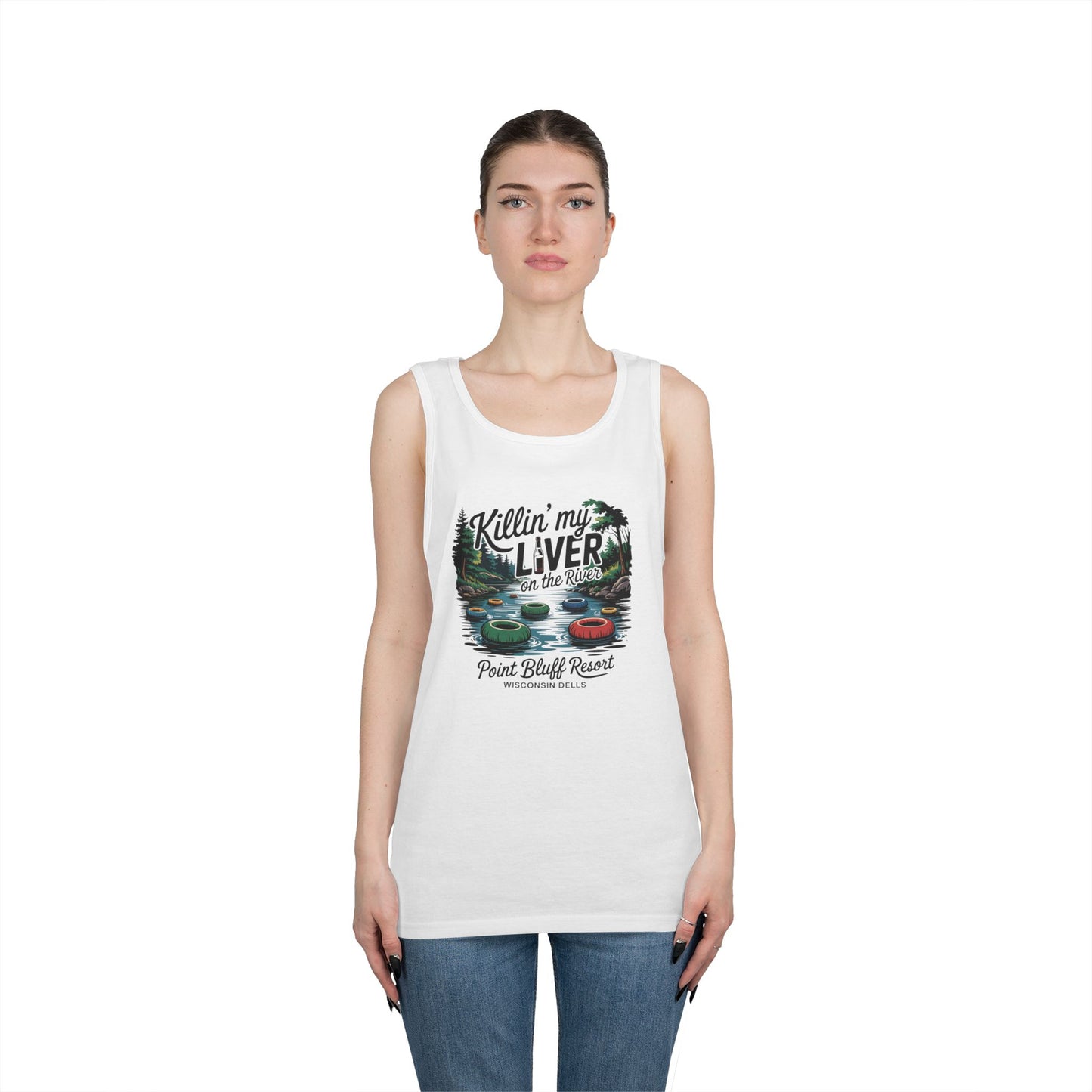 Unisex Heavy Cotton Tank Top - 'Killin' My Liver on the River' Design