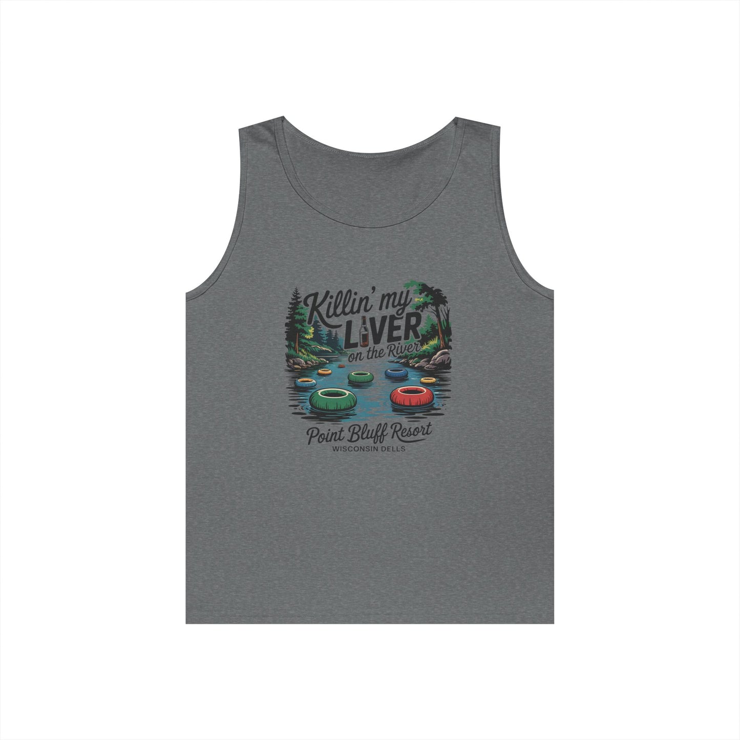 Unisex Heavy Cotton Tank Top - 'Killin' My Liver on the River' Design