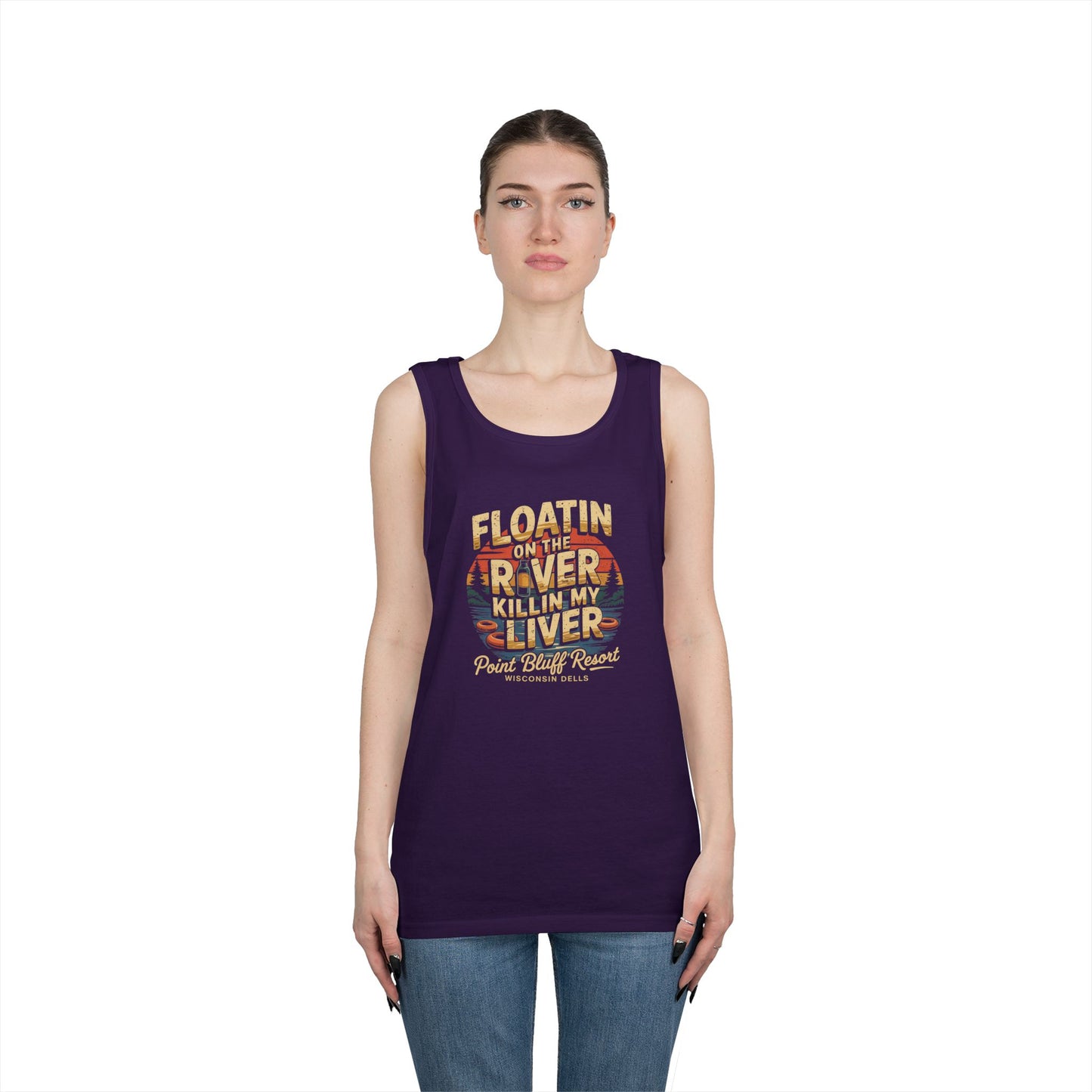 Retro River Adventure Tank Top - 'Floatin on the River, Killin My Liver'