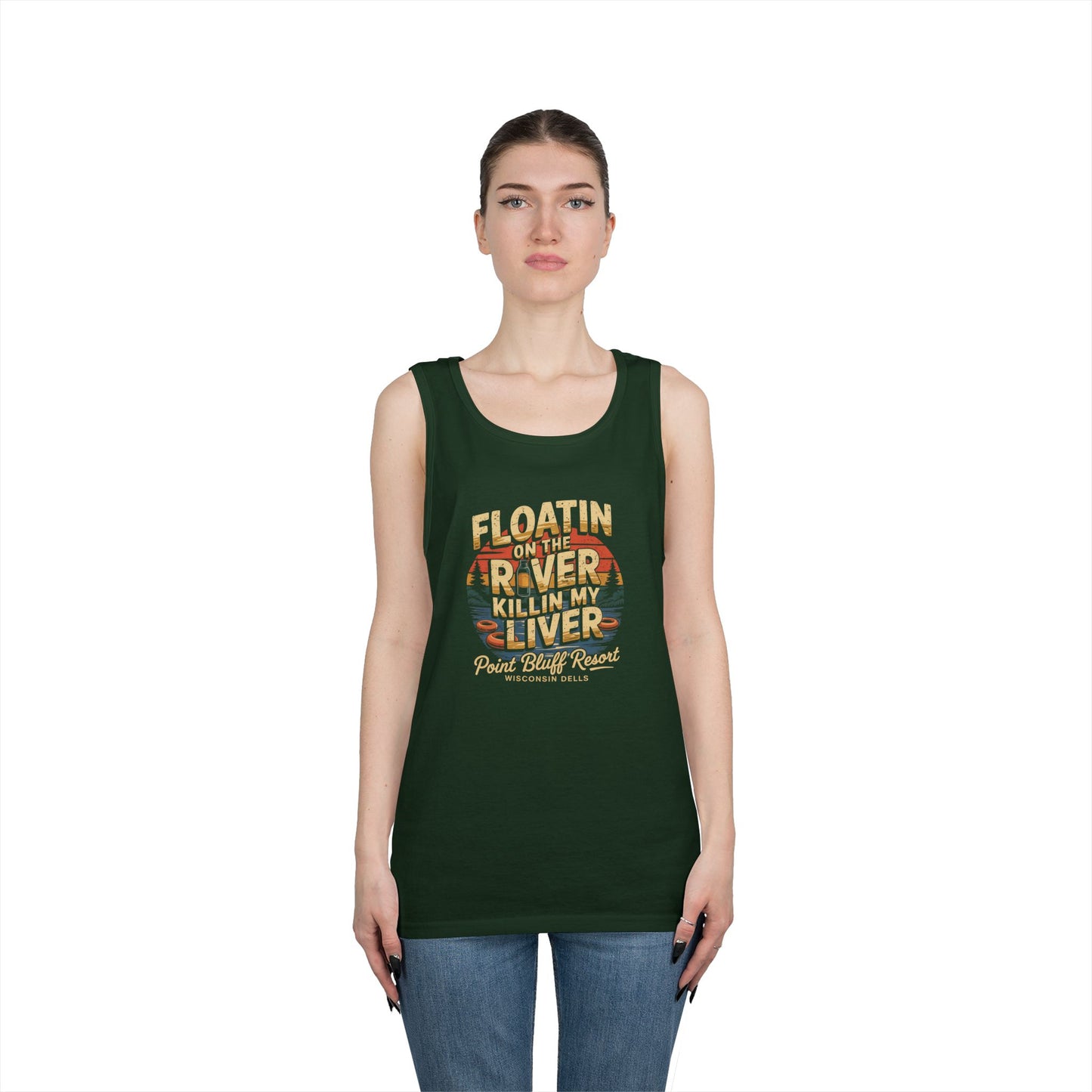 Retro River Adventure Tank Top - 'Floatin on the River, Killin My Liver'