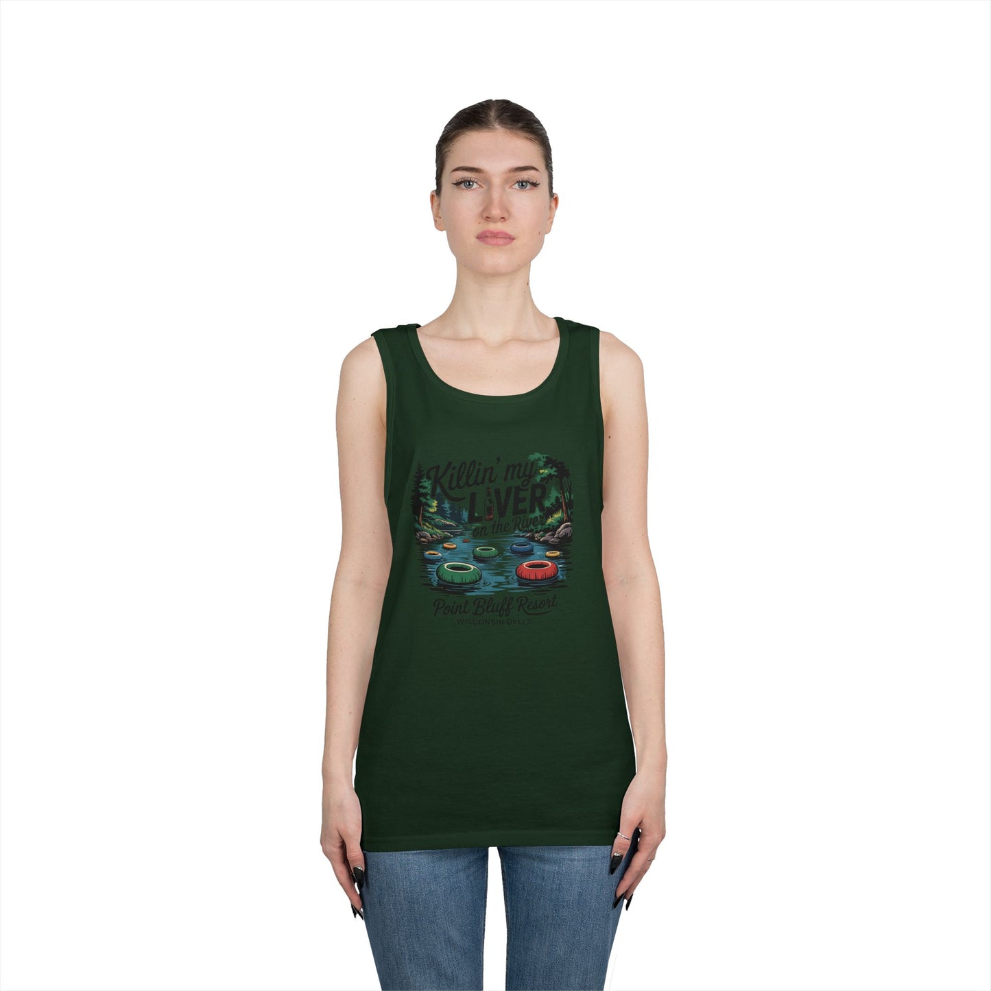 Unisex Heavy Cotton Tank Top - 'Killin' My Liver on the River' Design