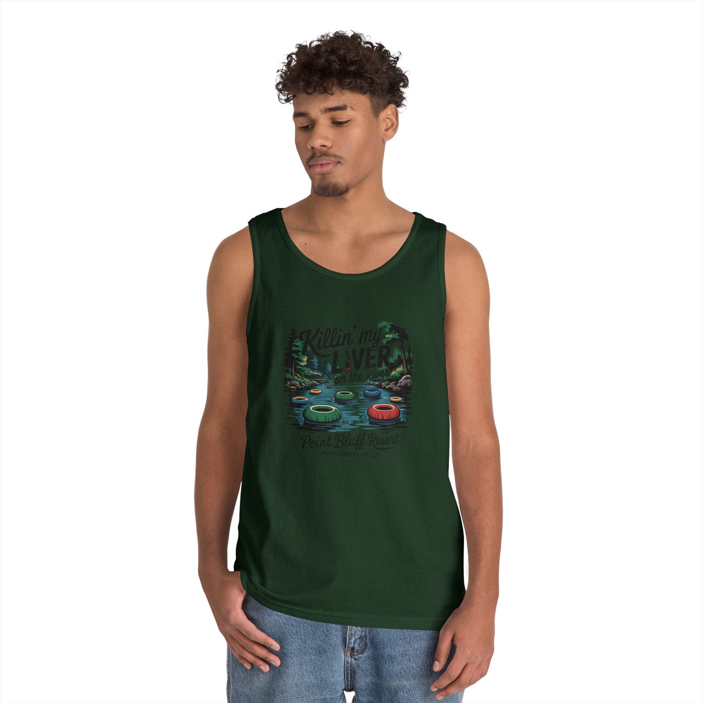 Unisex Heavy Cotton Tank Top - 'Killin' My Liver on the River' Design