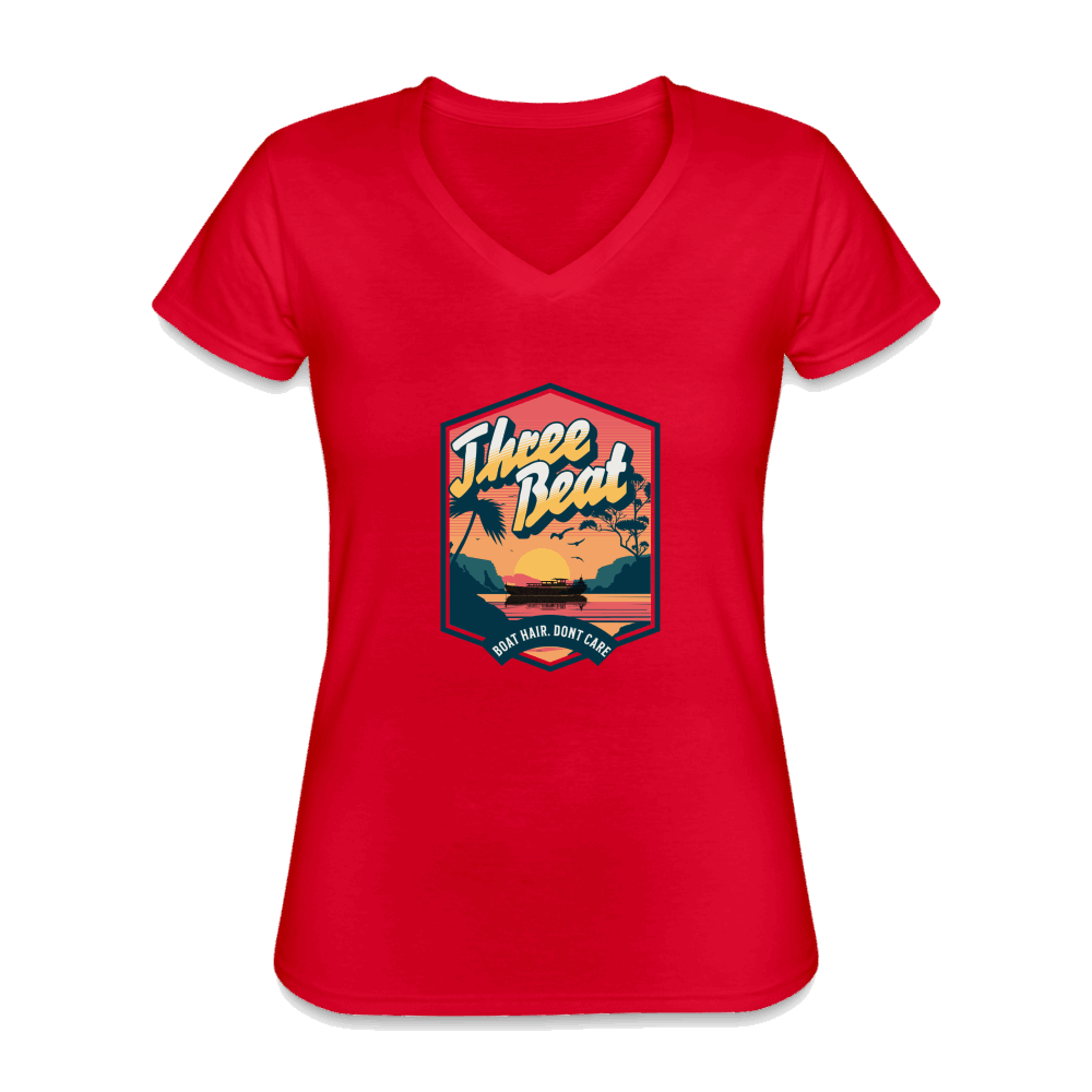 Three Beat Boat Hair Women's V-Neck T-Shirt - red
