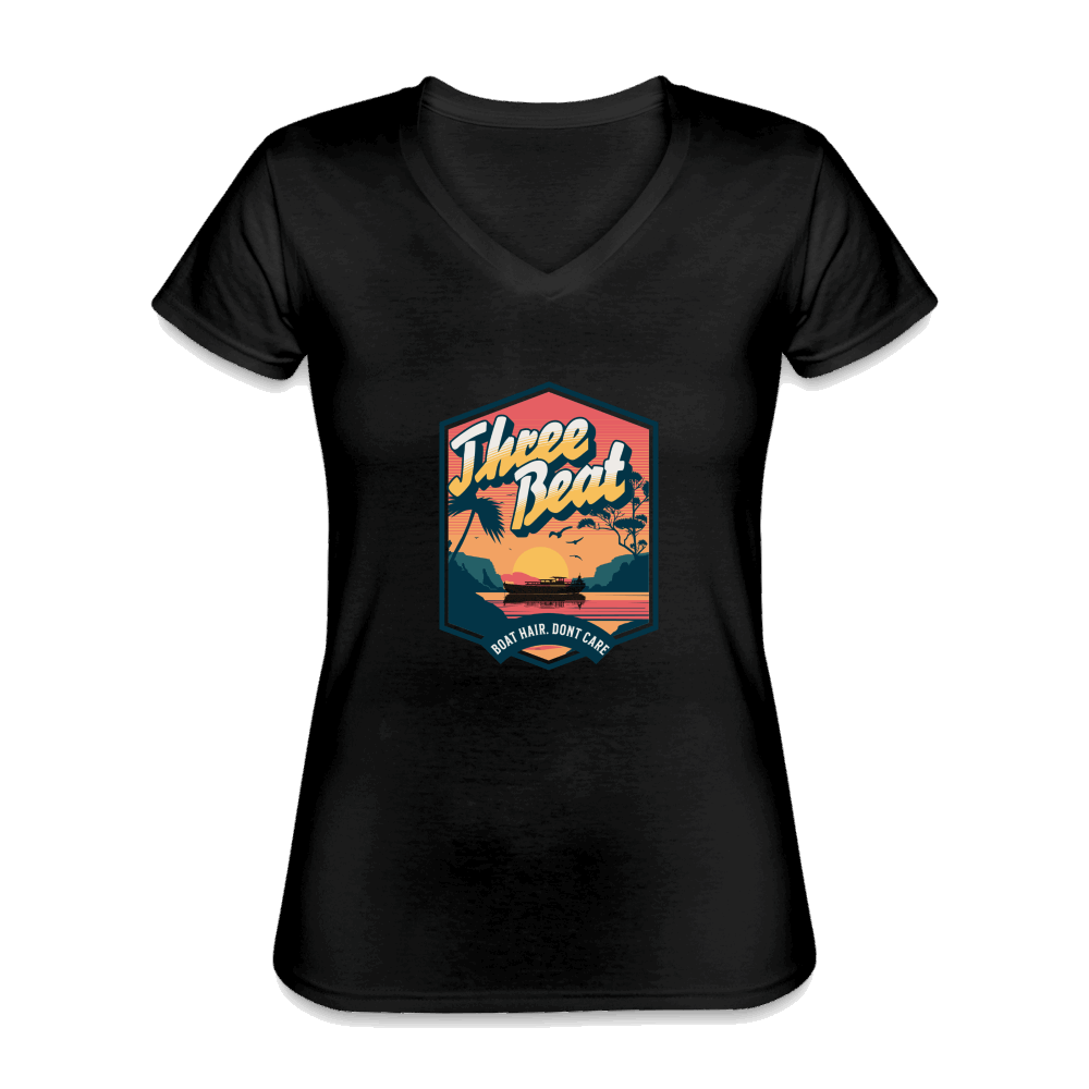 Three Beat Boat Hair Women's V-Neck T-Shirt - black
