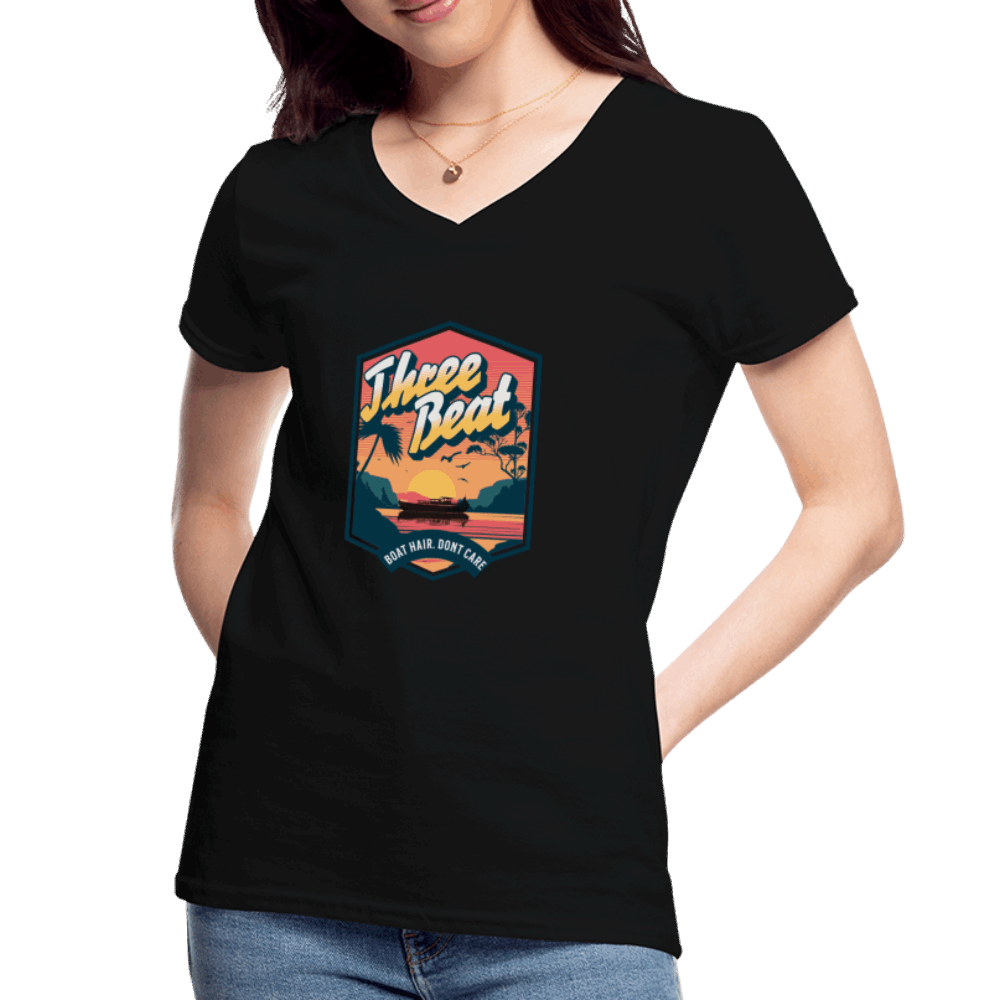 Three Beat Boat Hair Women's V-Neck T-Shirt - black