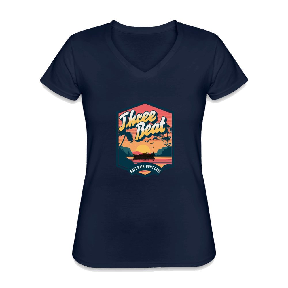 Three Beat Boat Hair Women's V-Neck T-Shirt - navy