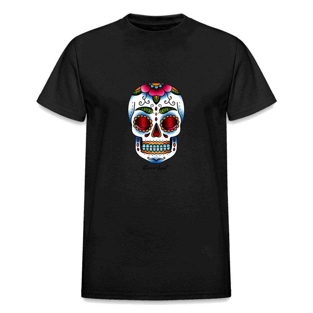 Three Beat Skull Adult T-Shirt - black