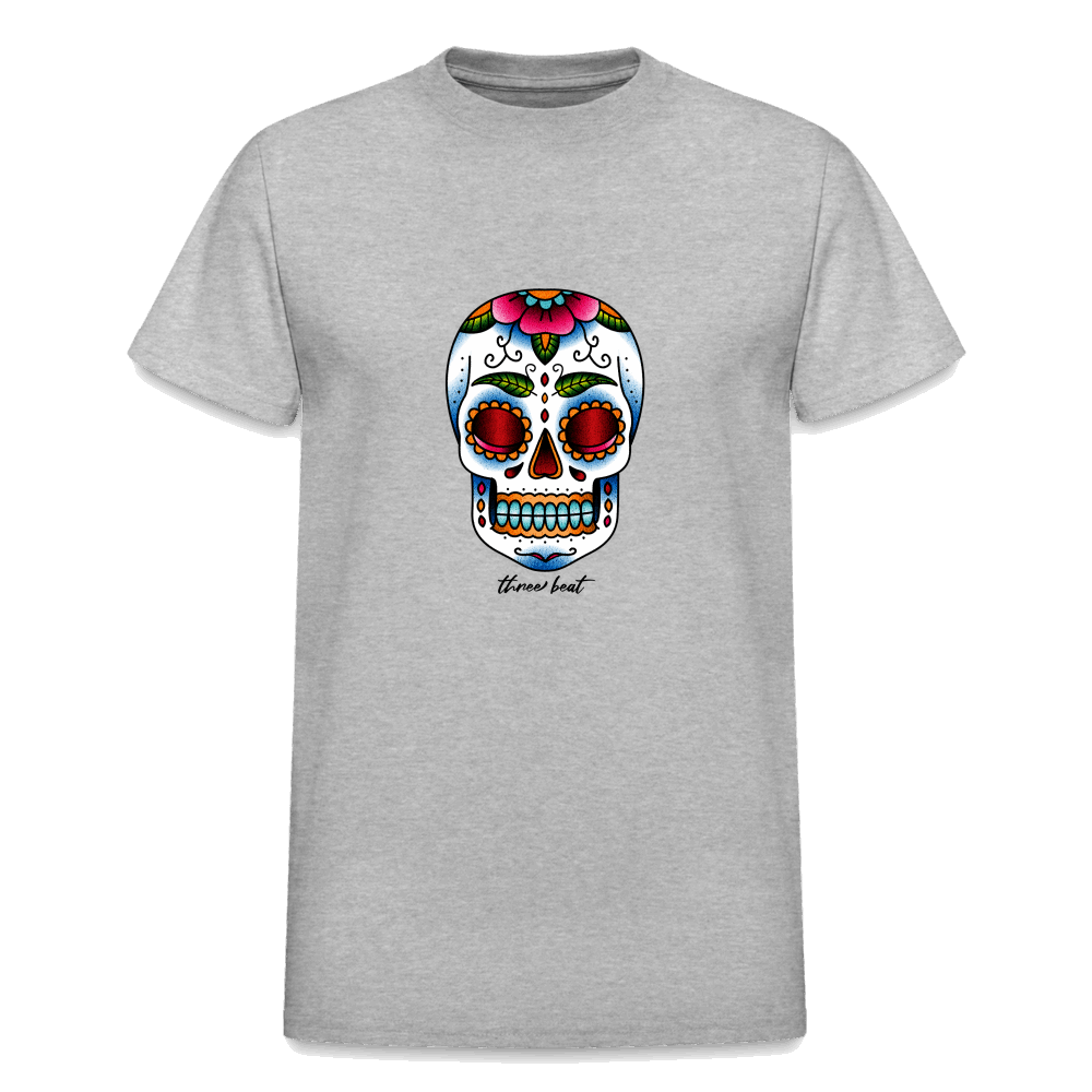 Three Beat Skull Adult T-Shirt - heather gray