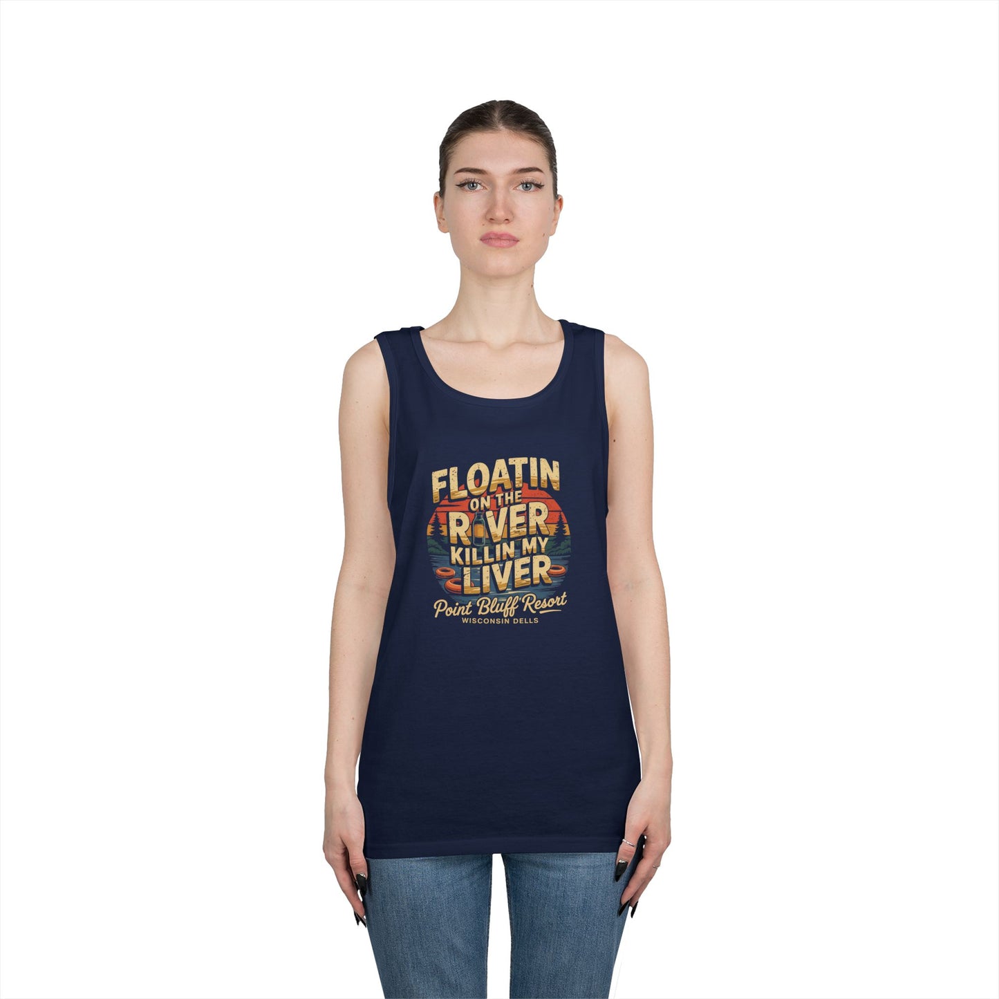 Retro River Adventure Tank Top - 'Floatin on the River, Killin My Liver'