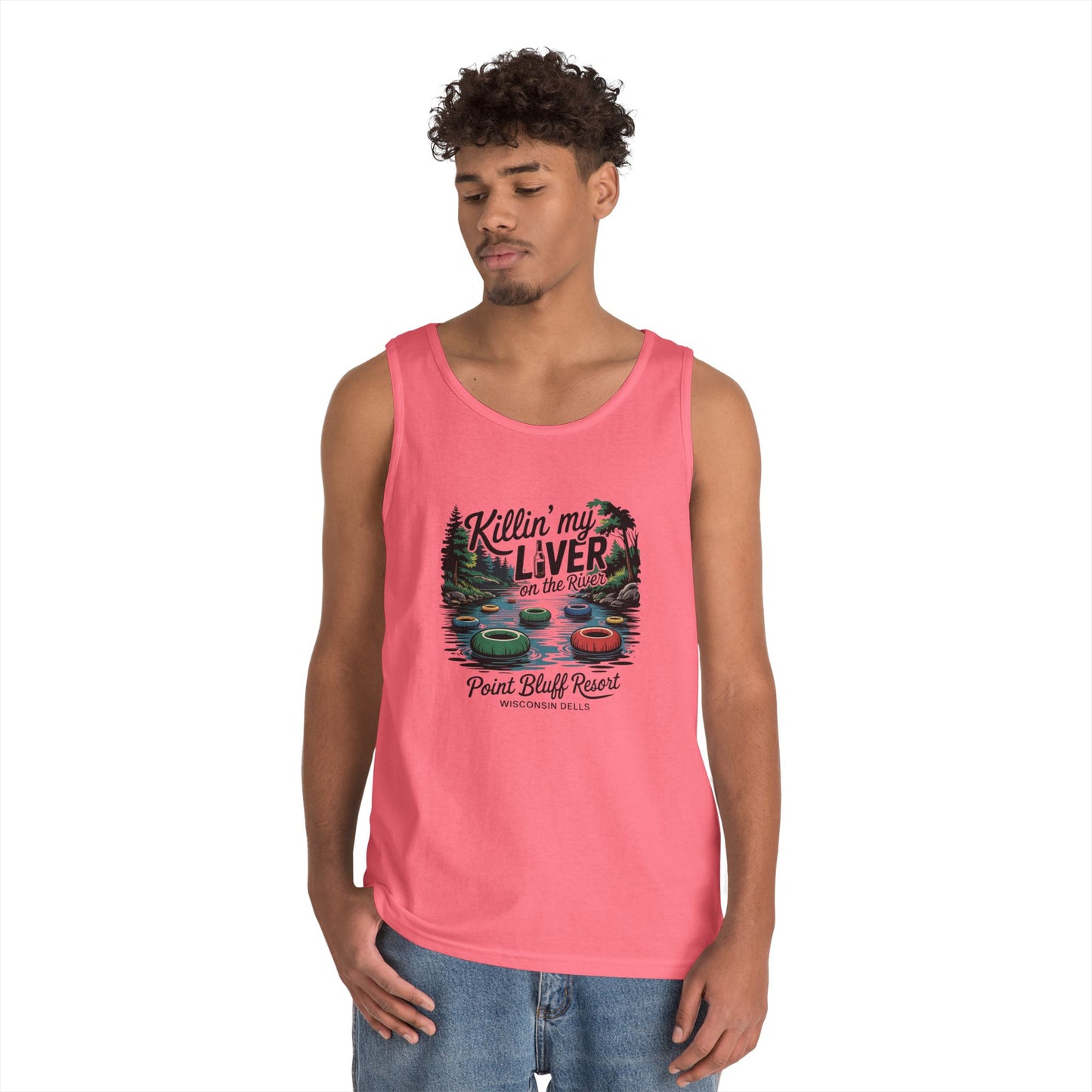 Unisex Heavy Cotton Tank Top - 'Killin' My Liver on the River' Design