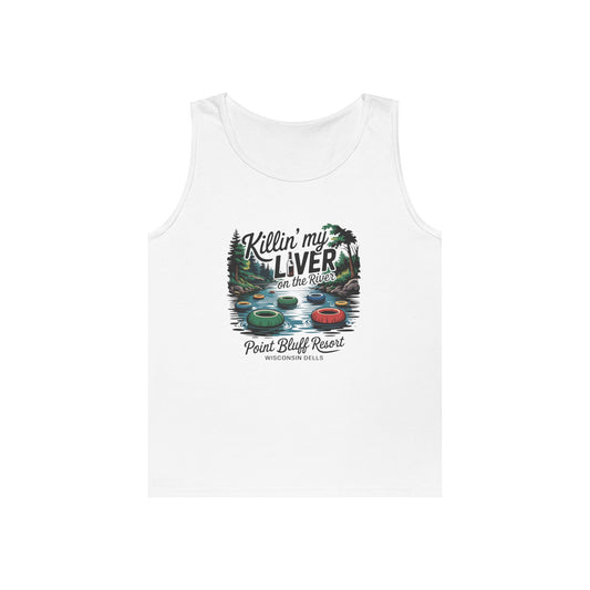Unisex Heavy Cotton Tank Top - 'Killin' My Liver on the River' Design