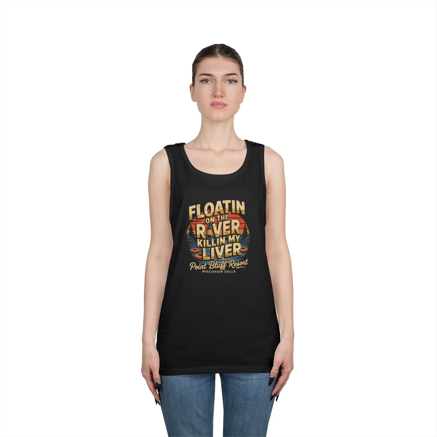Retro River Adventure Tank Top - 'Floatin on the River, Killin My Liver'
