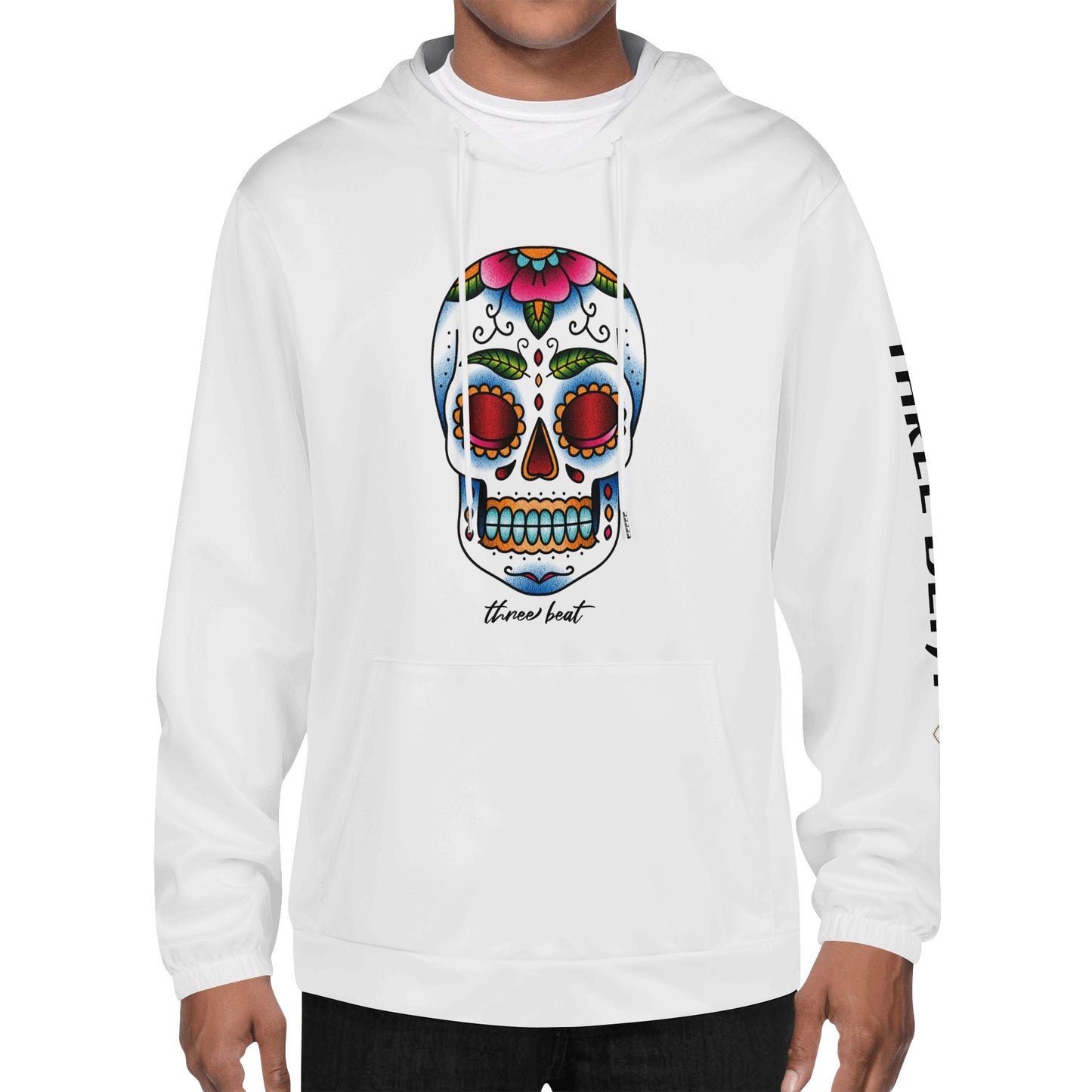 Three Beat Skull Mens Lightweight  Hoodie Sweatshirt