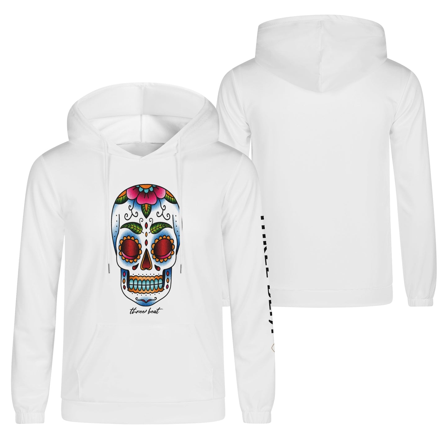 Three Beat Skull Mens Lightweight  Hoodie Sweatshirt