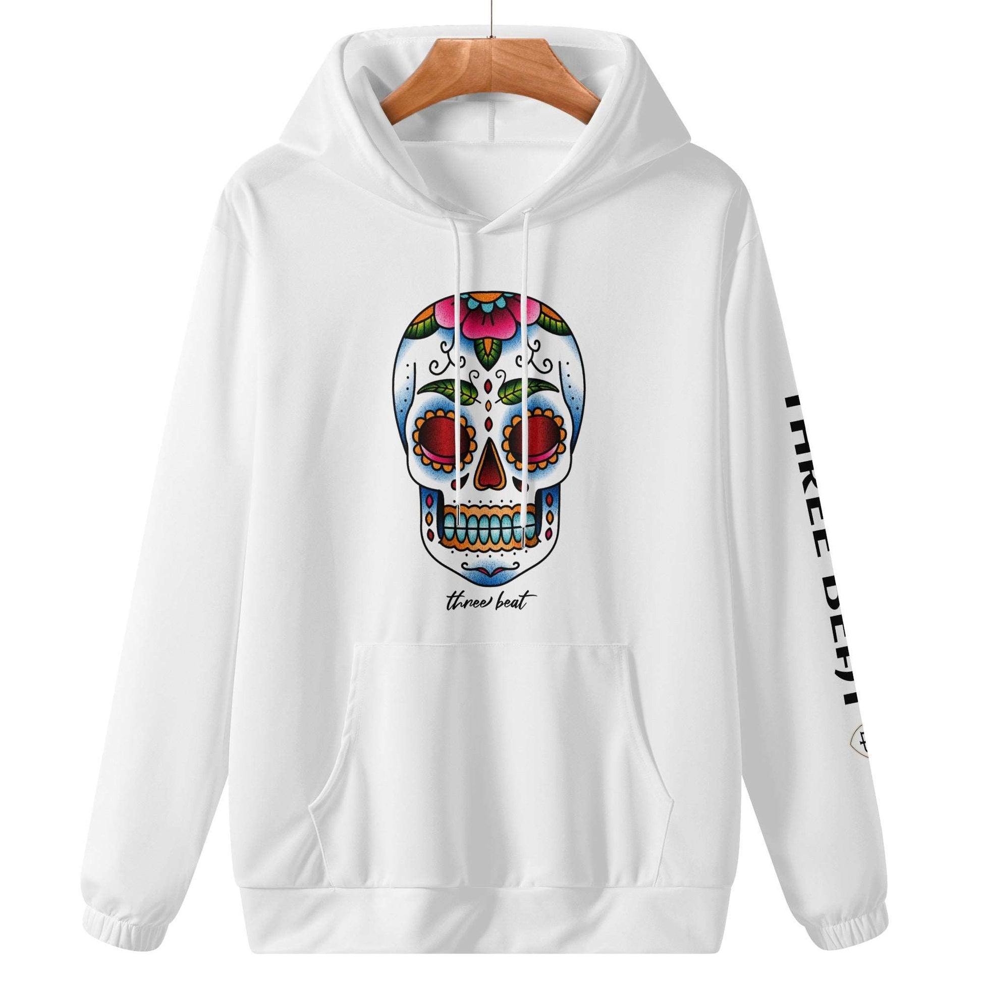 Three Beat Skull Mens Lightweight  Hoodie Sweatshirt