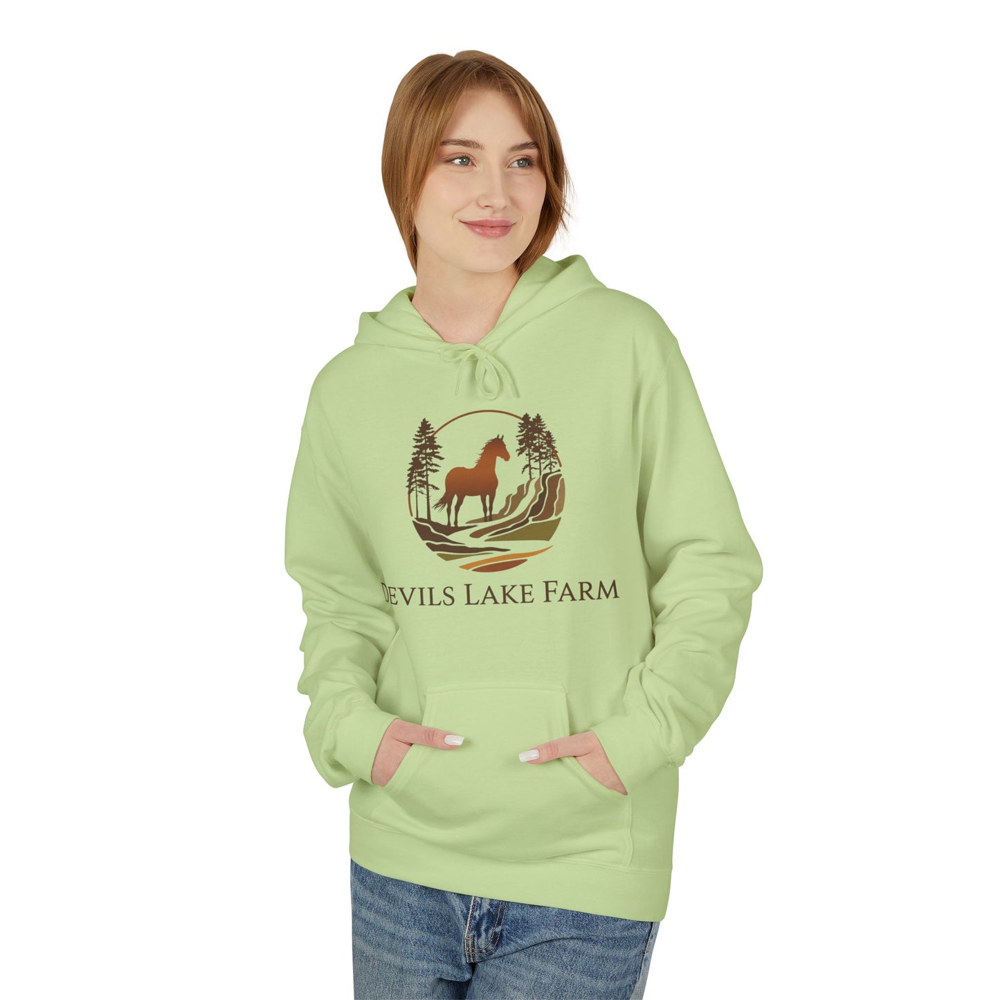 Devils Lake Farm Hoodie — Rustic Vintage Sunset Pullover