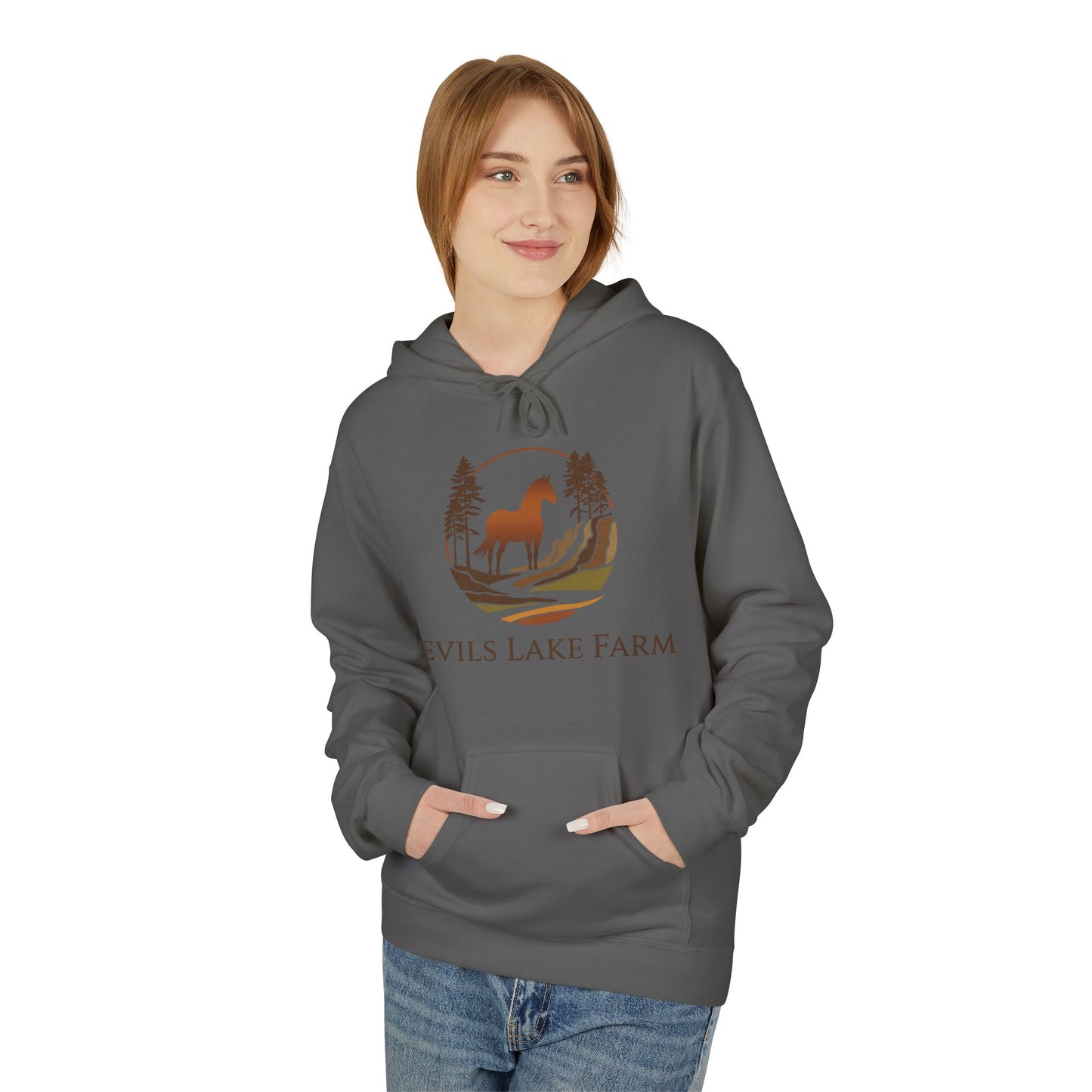 Devils Lake Farm Hoodie — Rustic Vintage Sunset Pullover