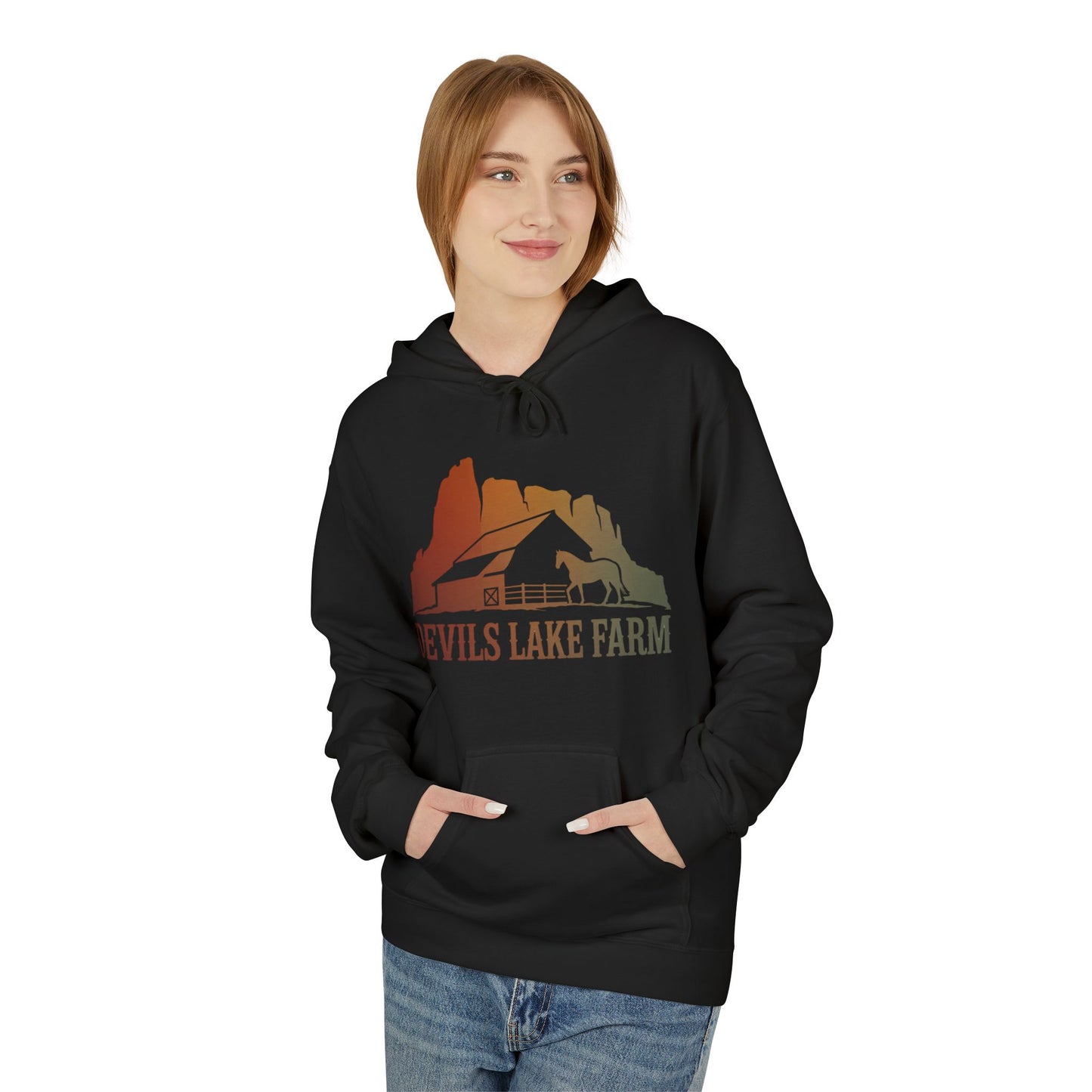 Devils Lake Farm Hoodie — Vintage Sunset Farm Pullover