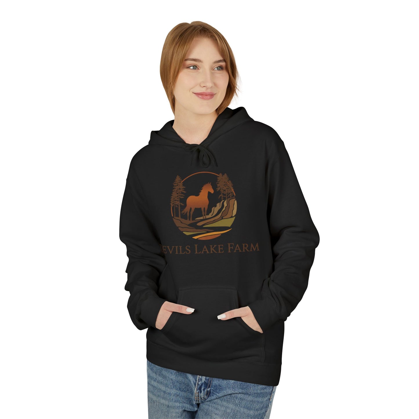 Devils Lake Farm Hoodie — Rustic Vintage Sunset Pullover