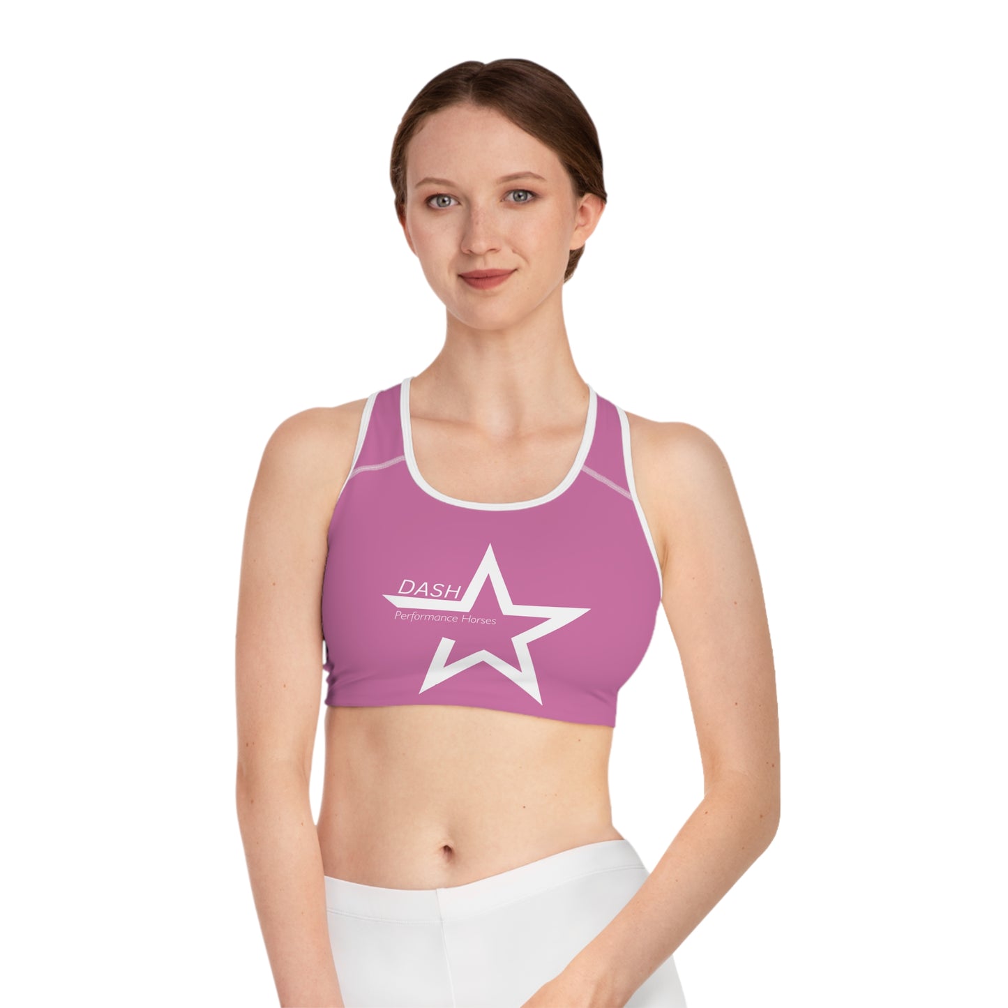 DASH Performance Horses Sports Bra - Pink Star Design for Active Women