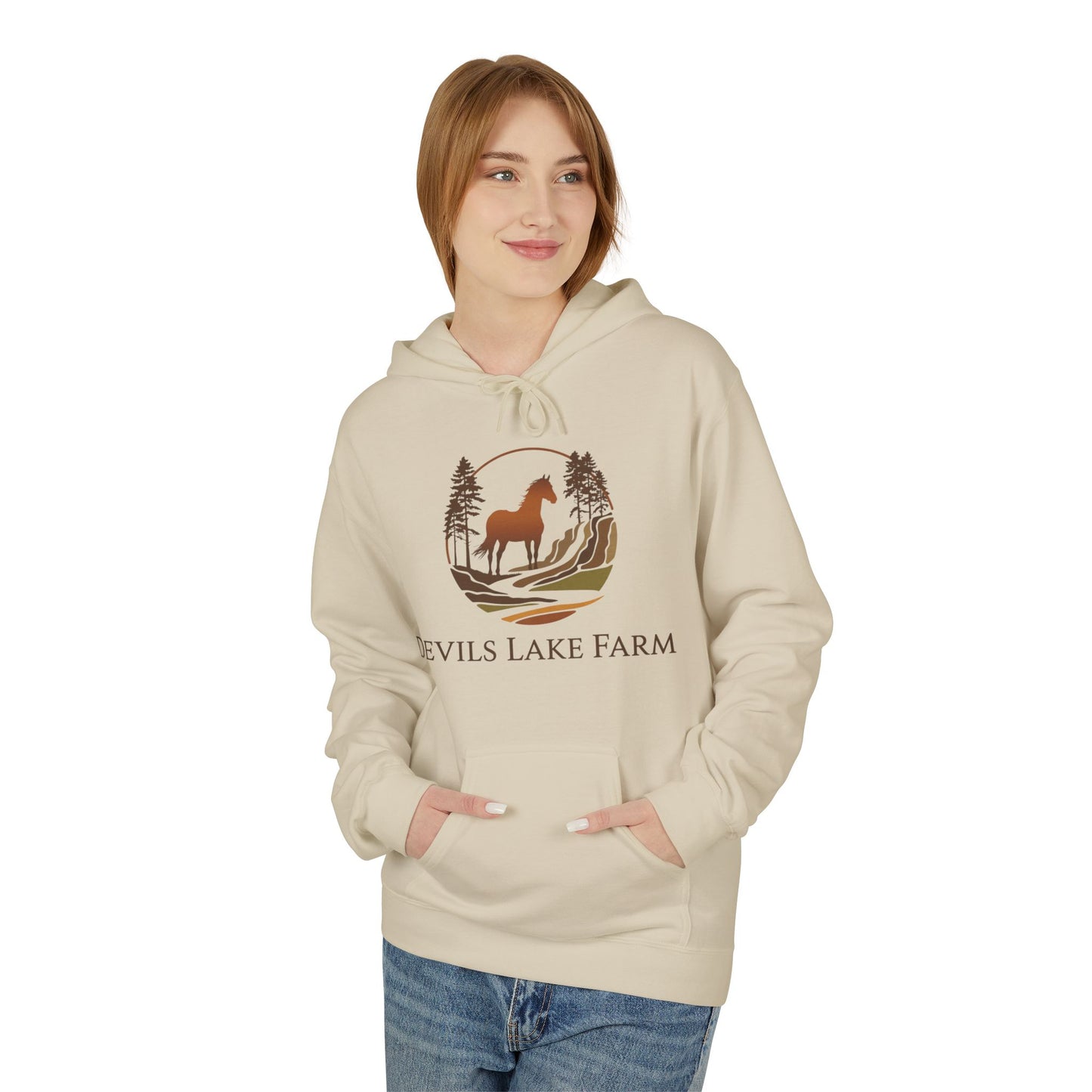 Devils Lake Farm Hoodie — Rustic Vintage Sunset Pullover