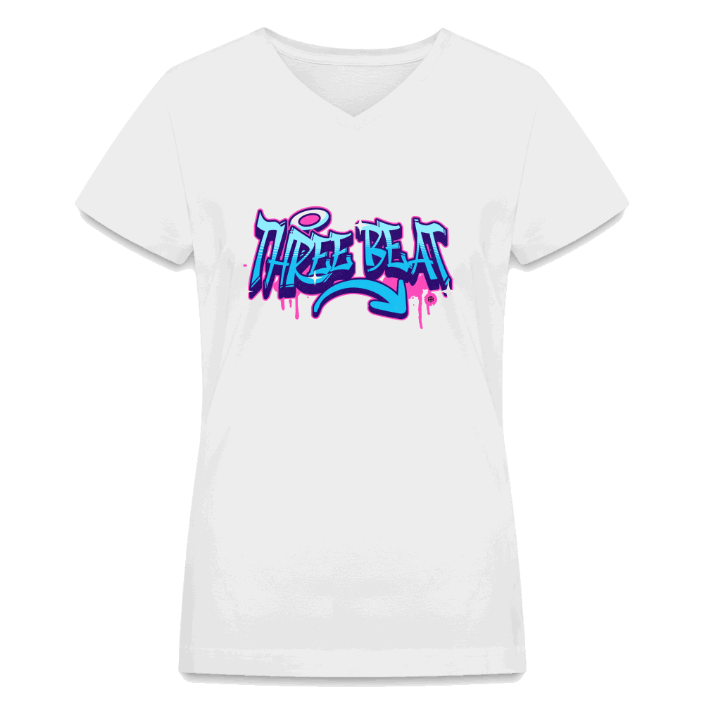 Three Beat Women's V-Neck T-Shirt - white