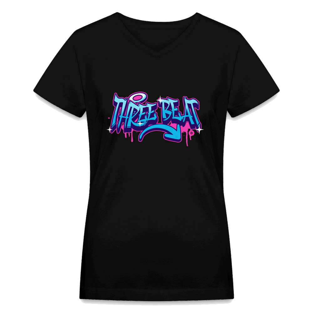 Three Beat Women's V-Neck T-Shirt - black