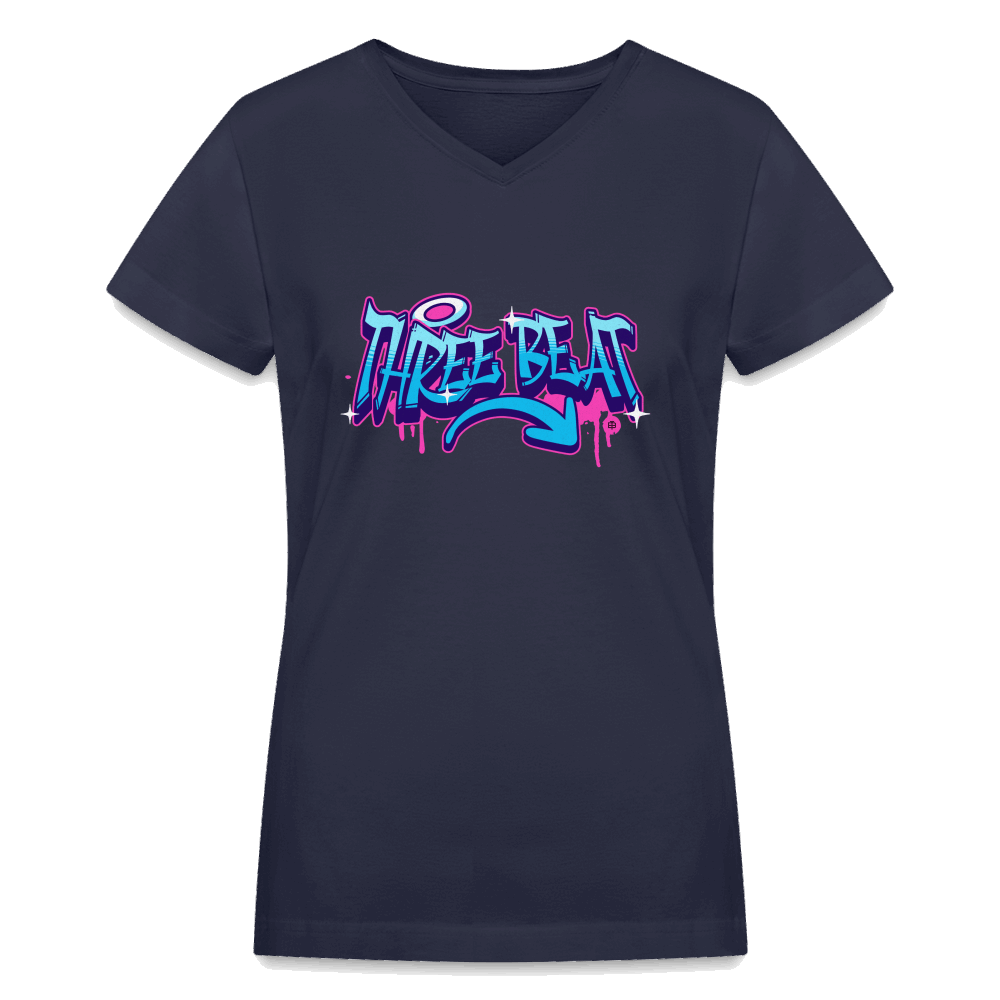Three Beat Women's V-Neck T-Shirt - navy
