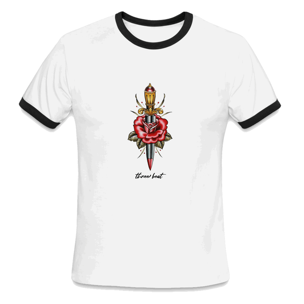 Three Beat Dagger Men's Ringer T-Shirt - white/black