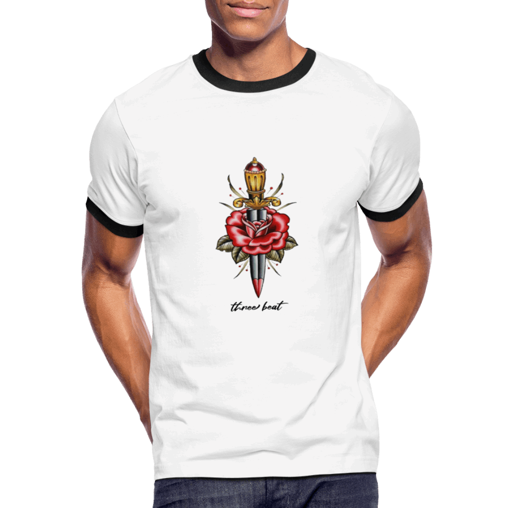Three Beat Dagger Men's Ringer T-Shirt - white/black