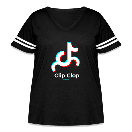 Three Beat Clip Clop Women's Curvy Vintage Sport T-Shirt - black/white