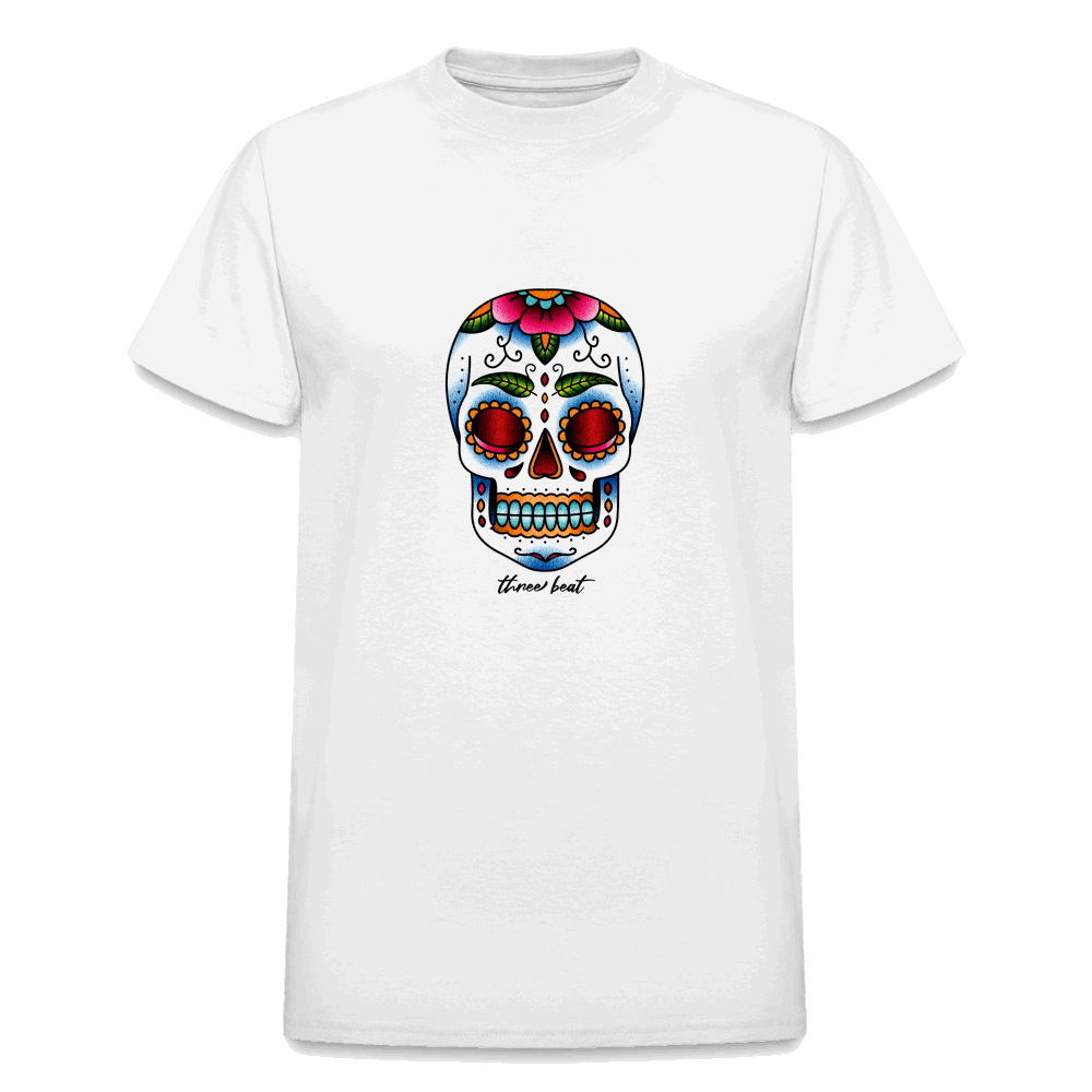 Three Beat Skull Adult T-Shirt - white