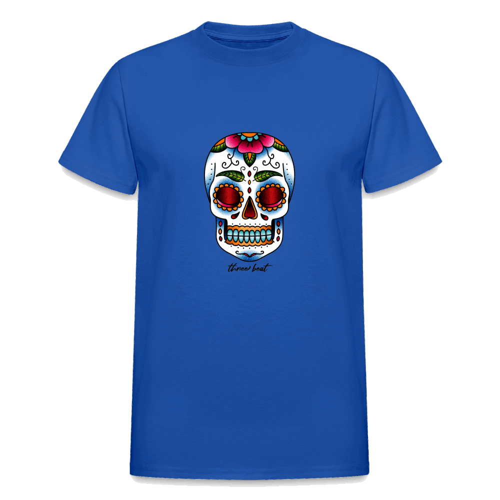 Three Beat Skull Adult T-Shirt - royal blue