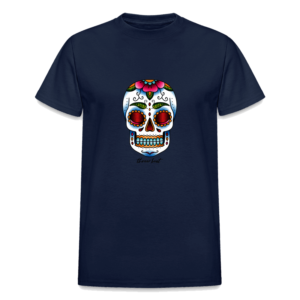 Three Beat Skull Adult T-Shirt - navy