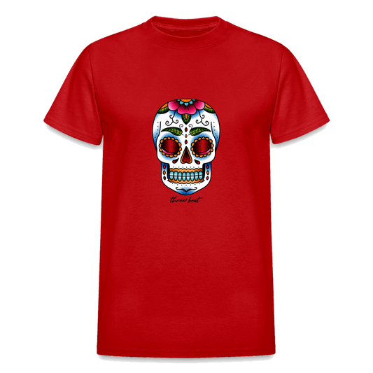 Three Beat Skull Adult T-Shirt - red
