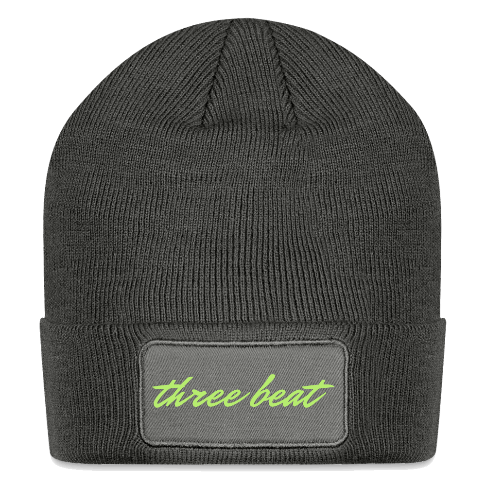 Three Beat Patch Beanie - charcoal grey